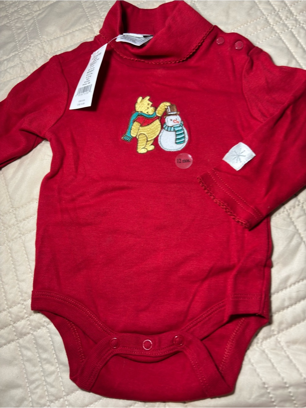 Winnie-the-Pooh 12M Bodysuit with Embroidered Snowman